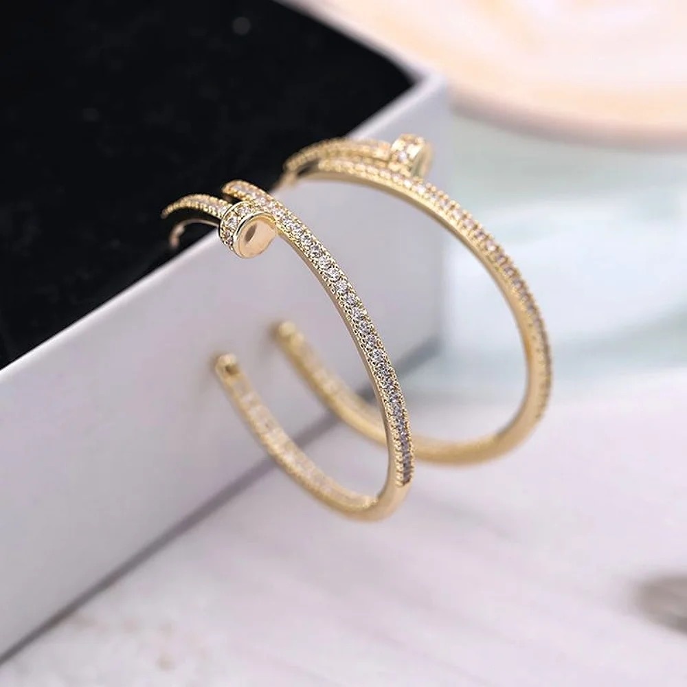1pcs Sparkling Tennis Incrusted CZ Big Hoops Bent Nails Pin Earrings Bracelets